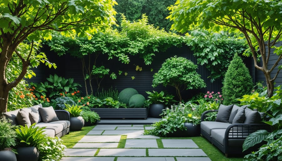Person using laptop and smartphone to research garden project financing options